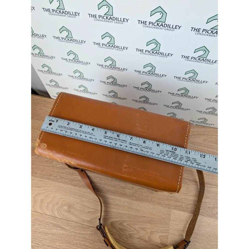 Vintage Polaroid Tan Leather Camera Case Box Bag Adjustable Strap Gold Hardware